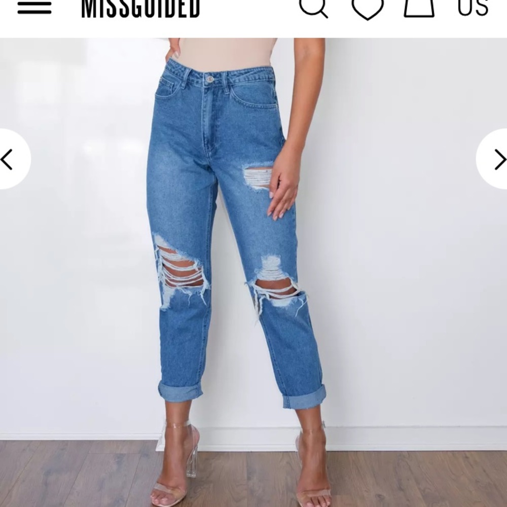 Misguided Roll Hem Rip Knee MOM jeans